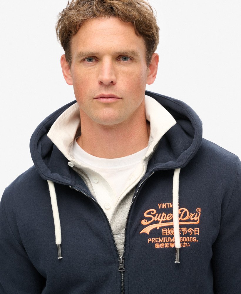 mens Neon Vintage Logo Zip Hoodie in Eclipse Navy | Superdry US