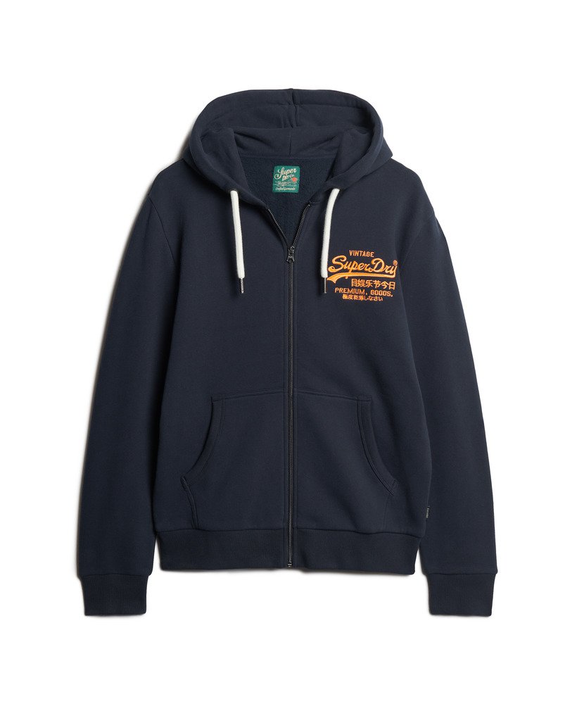 【SUPERDRY】Neon Vintage Logo ジップ パーカー mens Neon Vintage Logo Zip Hoodie in Eclipse Navy | Superdry US