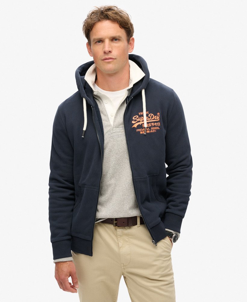 【SUPERDRY】Neon Vintage Logo ジップ パーカー mens Neon Vintage Logo Zip Hoodie in Eclipse Navy | Superdry US