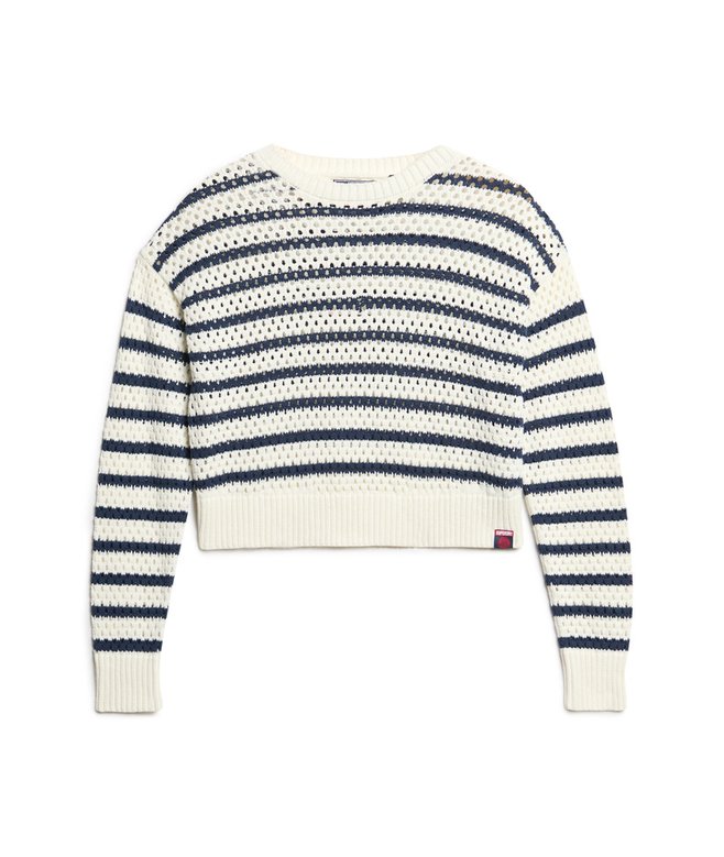 Stripe Crochet Cropped Crew Jumper
