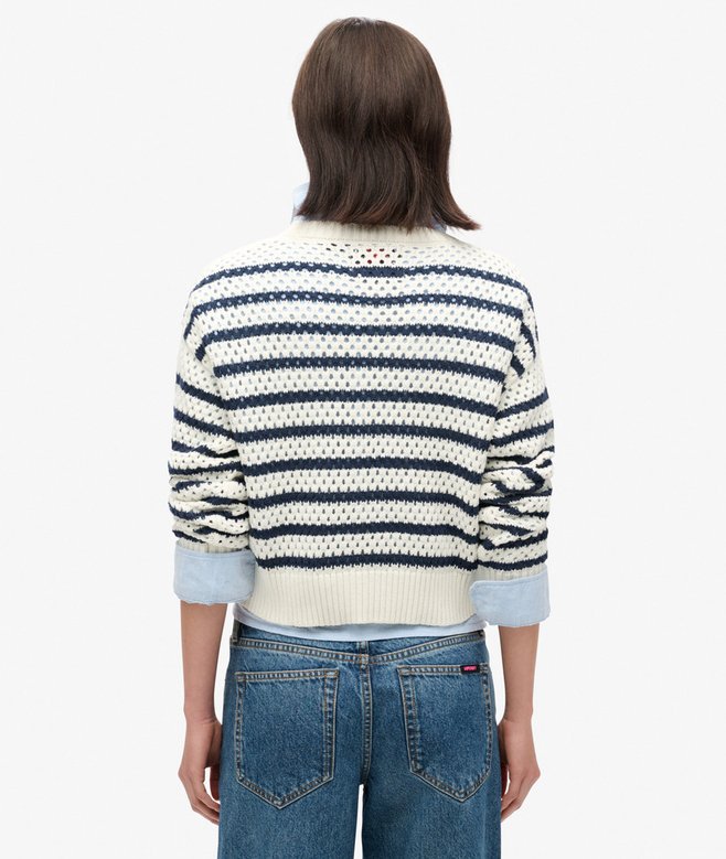 Stripe Crochet Cropped Crew Jumper