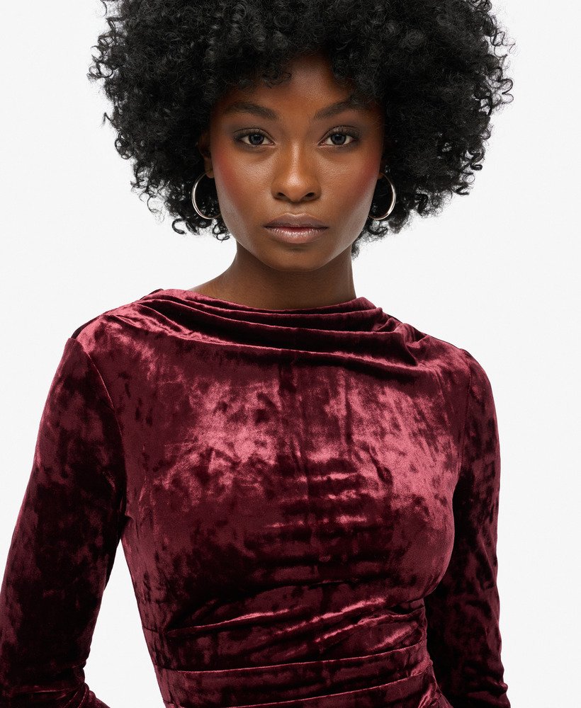 womens Velvet Long Sleeve Mini Dress in Maroon Crush | Superdry CA-EN