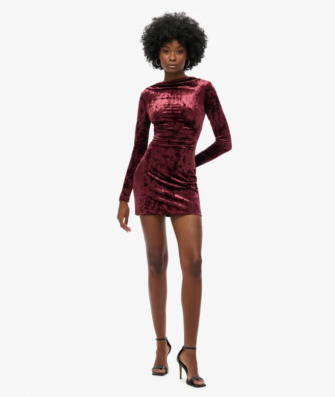 Superdry Velvet Longsleeved Mini Long Sleeve Dress Red XL Woman Superdry Velvet Longsleeved Mini Long Sleeve Dress Red XL Woman
