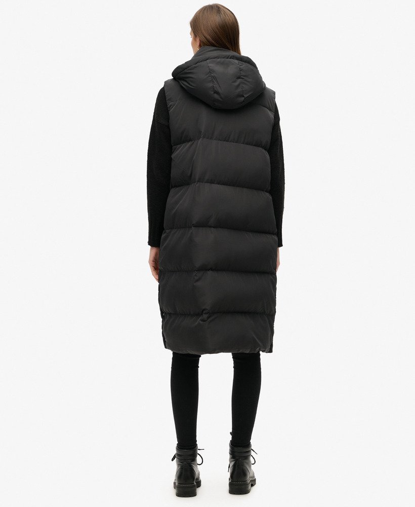 womens Longline Hooded Puffer Gilet in Black | Superdry CA-EN