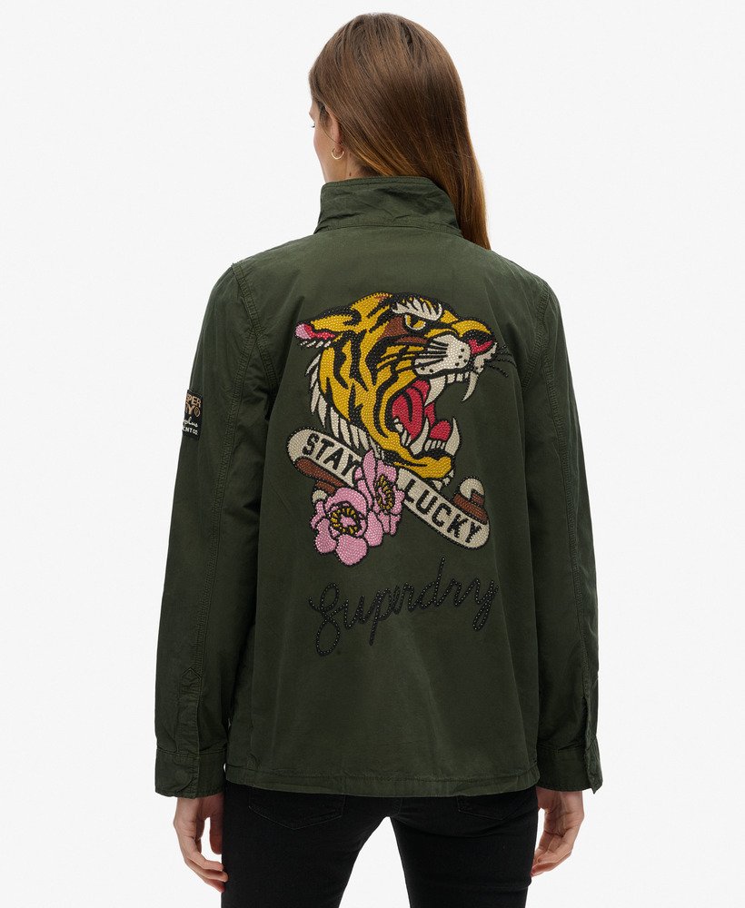 womens M65 Embellished Military Jacket in Surplus Goods