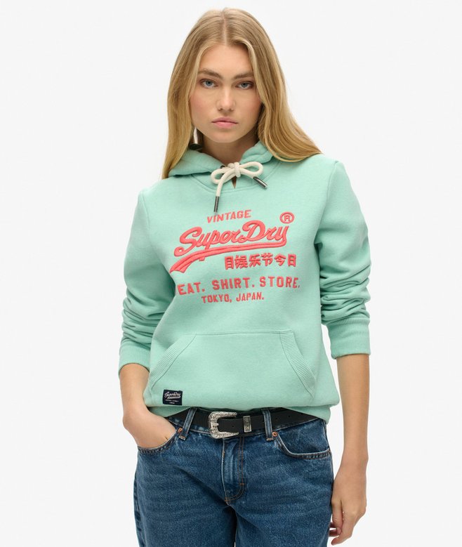 Sweat à capuche avec logo vintage fluovert menthe chiné pour Femme
