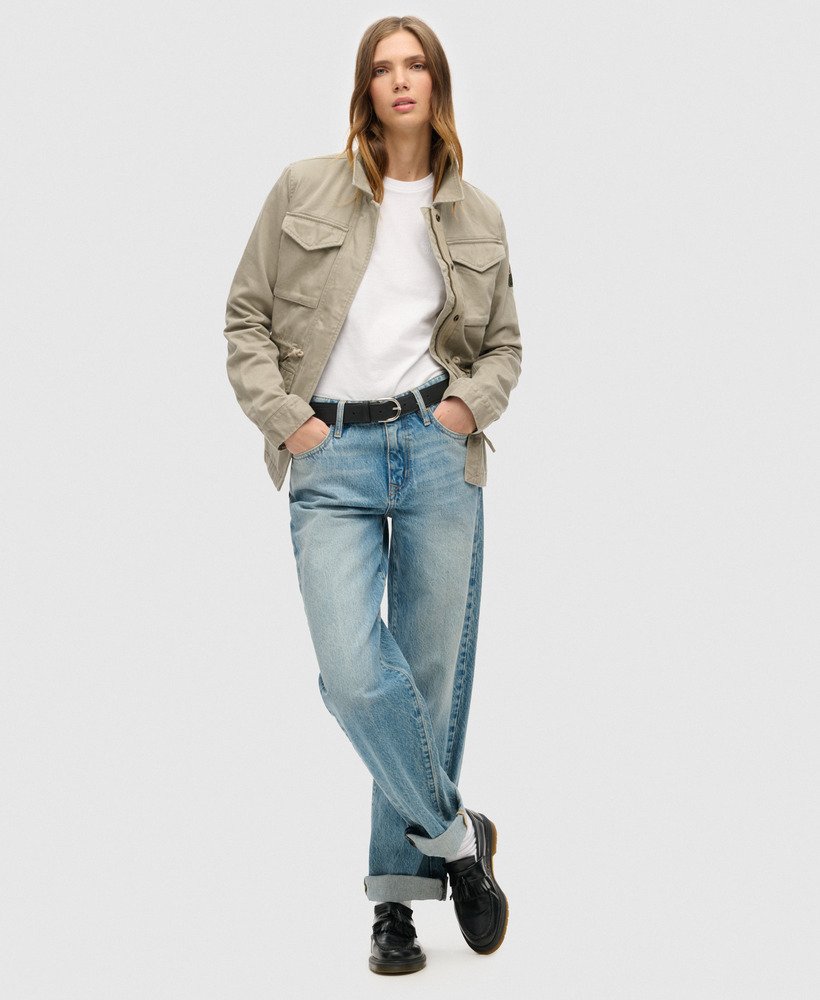 womens Embroidered M65 Military Jacket in Vintage Khaki