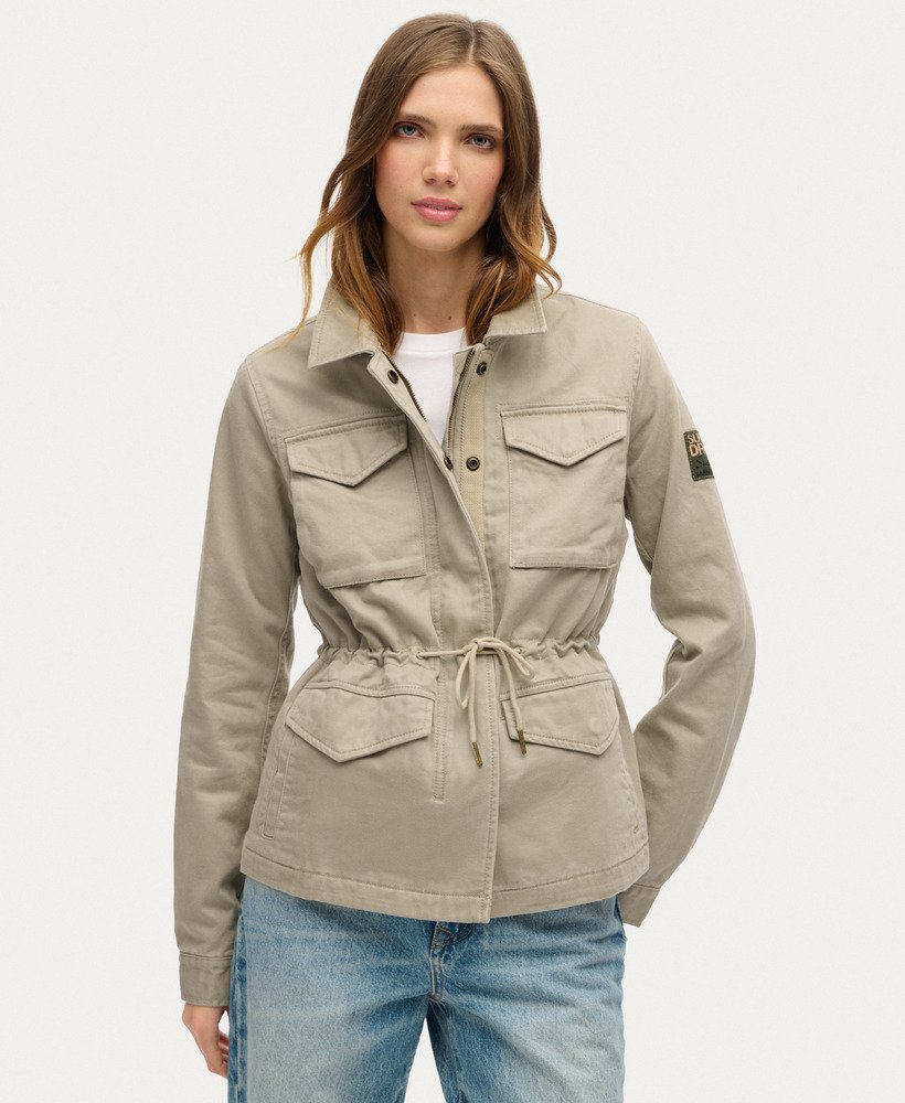 womens Embroidered M65 Military Jacket in Vintage Khaki