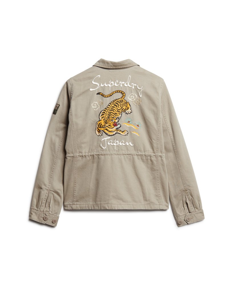 womens Embroidered M65 Military Jacket in Vintage Khaki