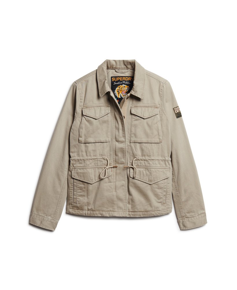 womens Embroidered M65 Military Jacket in Vintage Khaki
