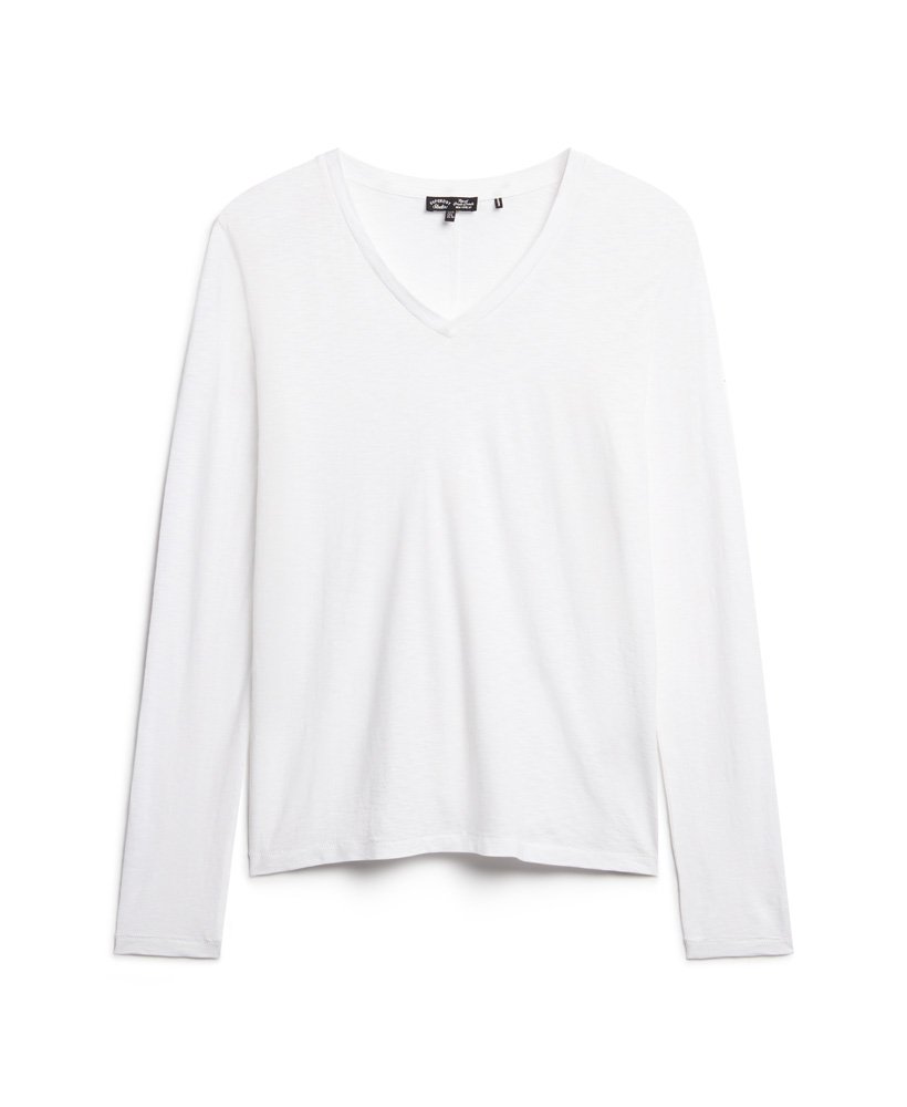 Superdry T-Shirt Donna Manica Lunga Scollo A V Jersey Ottico 14 - Top Casual