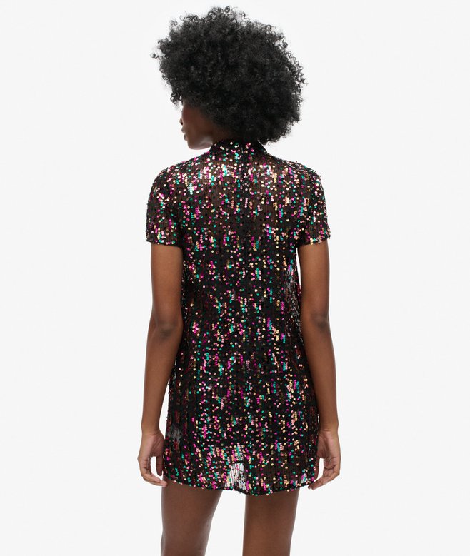High Neck Sequin T-Shirt Dress