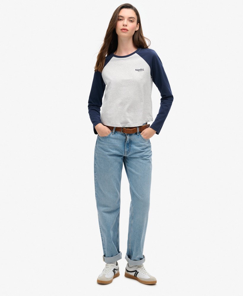 womens Essential Logo Long Sleeve Baseball Top in Richest Navy
