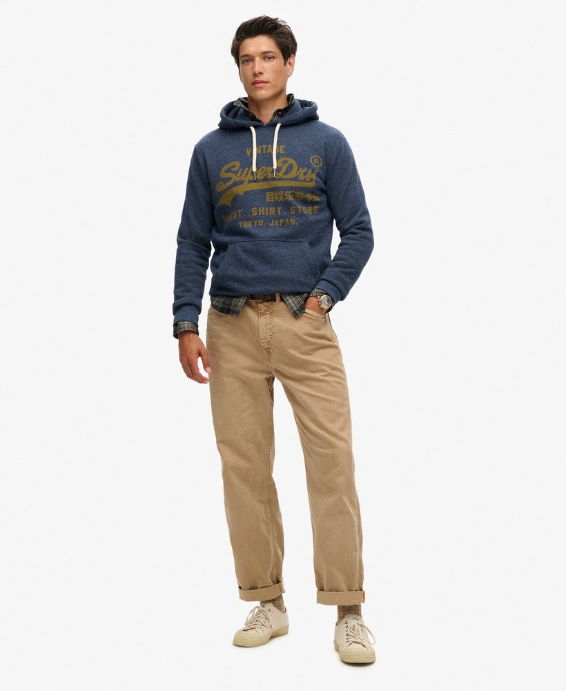 mens Classic Vintage Logo Graphic Hoodie in Vintage Navy Marl