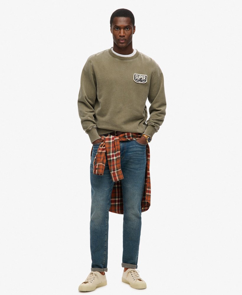 mens Mechanic Loose Fit Crew Sweatshirt in OLIVE NIGHT | Superdry US