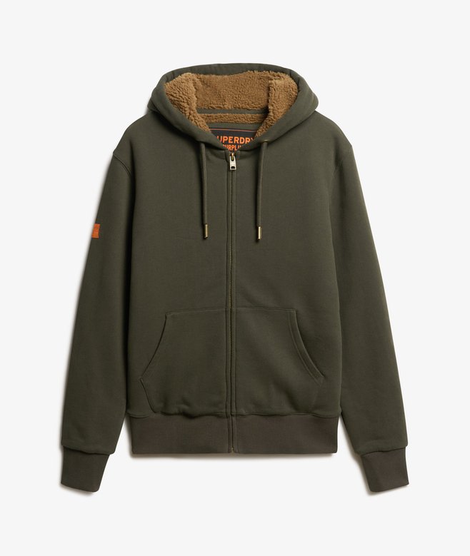 mens Borg Lined Zip Hoodie in Dark Grey Green Superdry UK