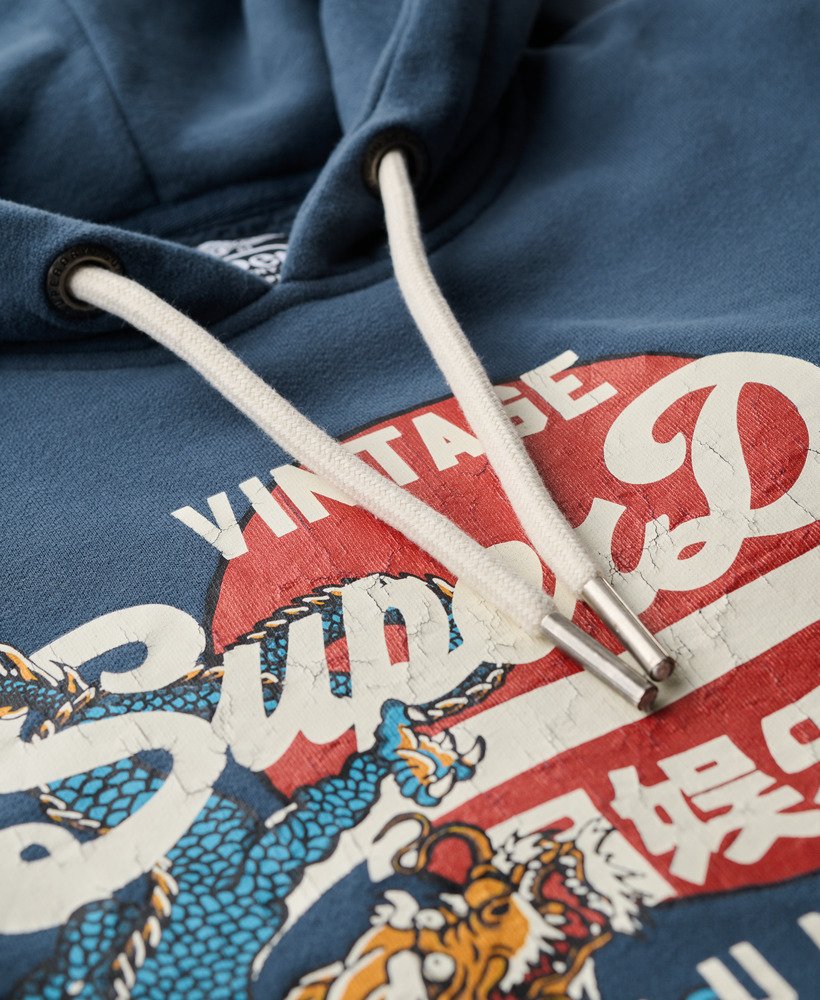 日本未入荷 【Superdry】Vintage Logo Itago フーディー 関/送込 mens Tokyo Vintage Logo Graphic Hoodie in INK BLUE | Superdry US