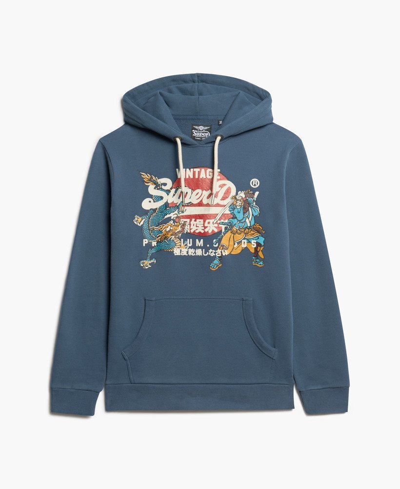 日本未入荷 【Superdry】Vintage Logo Itago フーディー 関/送込 mens Tokyo Vintage Logo Graphic Hoodie in INK BLUE | Superdry US