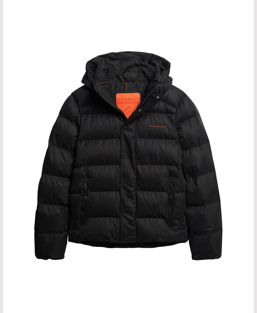 mens Hooded Microfibre Sports Puffer Jacket in Black | Superdry US