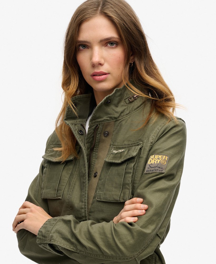 womens Embellished Classic M65 Jacket in WASHED KHAKI