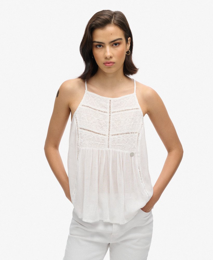 womens Vintage Lace Yoke Cami Top in OFF WHITE | Superdry US