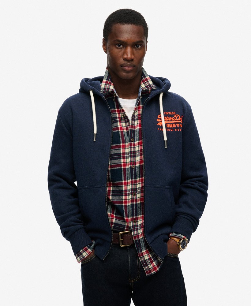 【SUPERDRY】Neon Vintage Logo ジップ パーカー mens Neon Vintage Logo Zip Hoodie in Eclipse Navy | Superdry US