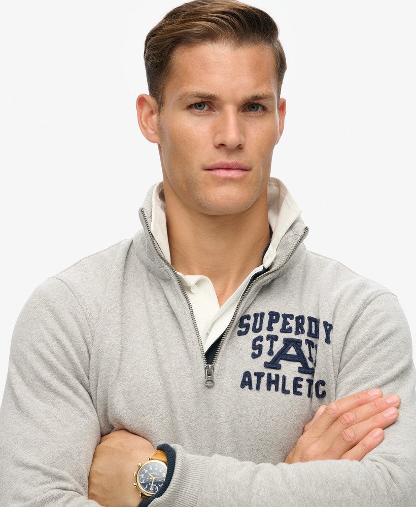 mens Vintage Athletic Zip Half-Zip Jumper in Vintage Sweat Light