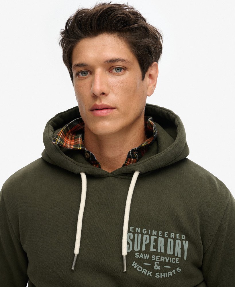 mens Machined Goods Workwear Hoodie in Surplus Goods Olive