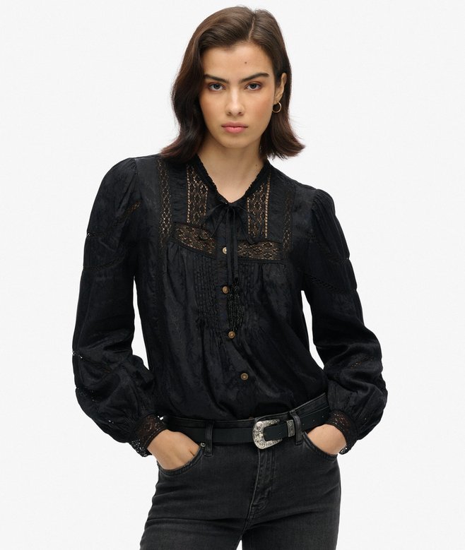 Woven Lace Long-Sleeved Blouse