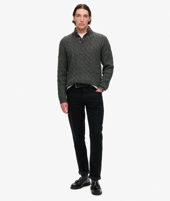 Men's Stand Collar Button Neck Jumper with Elbow Patches - Stylish Knit Sweater for Casual Wear