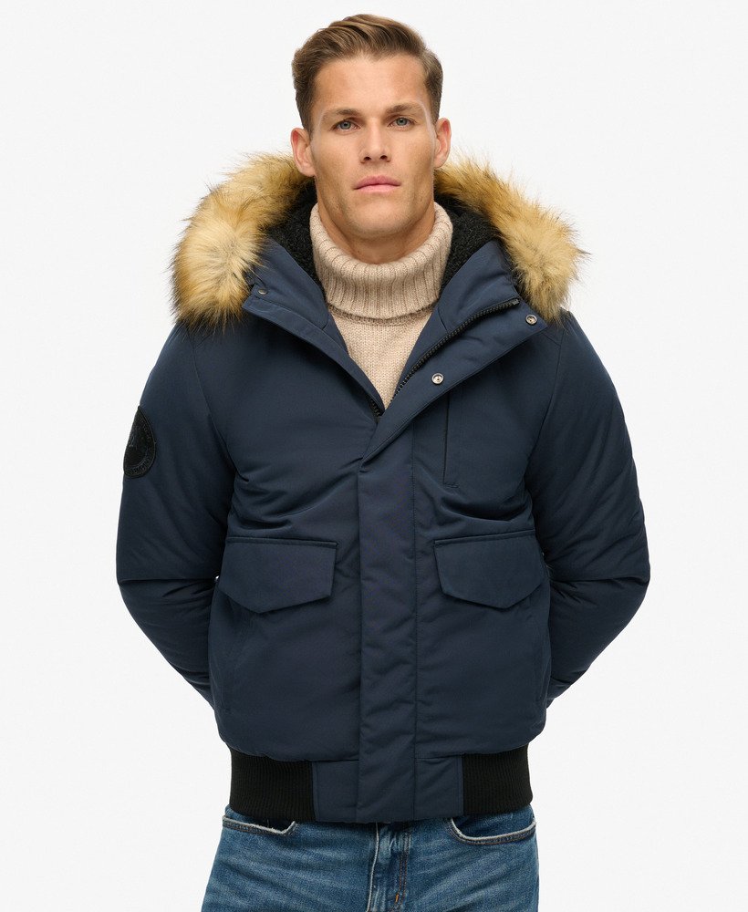 mens Hooded Everest Puffer Bomber Jacket in Nordic Chrome Navy ...