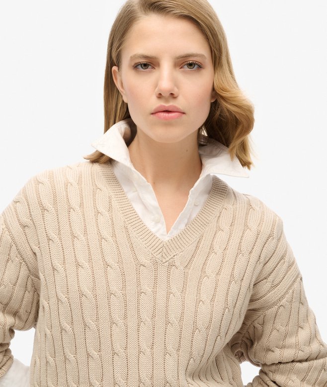 Oversized V Neck Cable Jumper