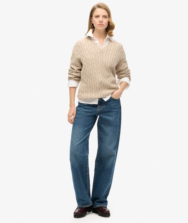 Oversized V Neck Cable Jumper