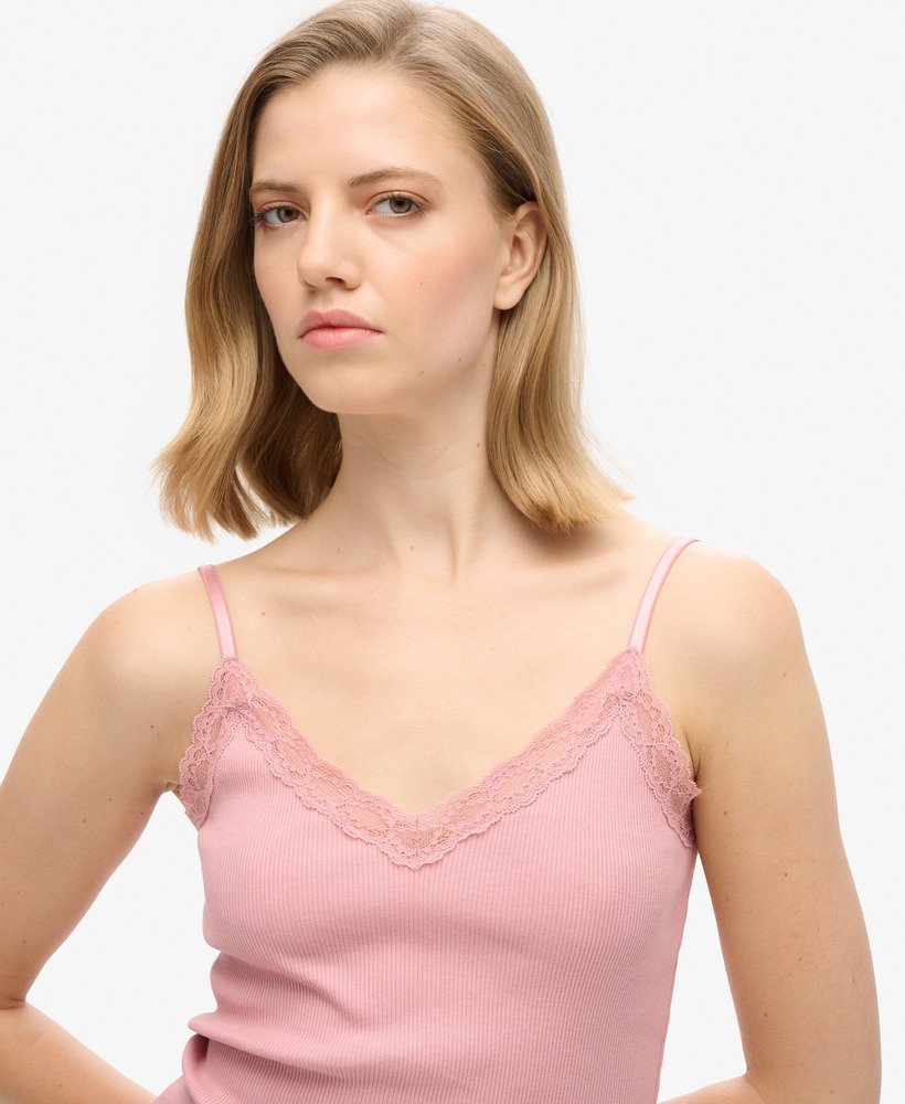 womens Athletic Essential Lace Trim Cami Top in SOFT PINK