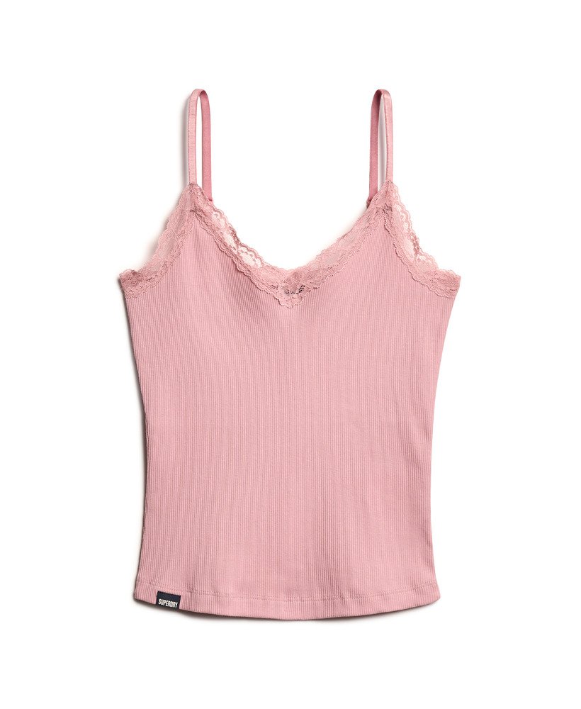 womens Athletic Essential Lace Trim Cami Top in SOFT PINK