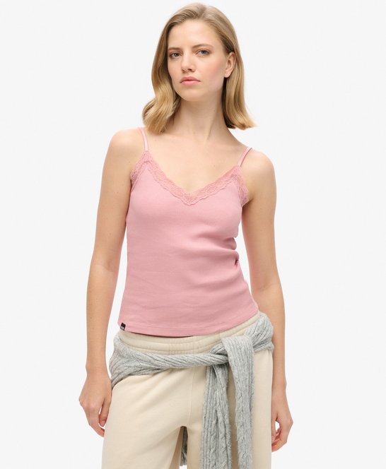 Maglietta da donna con scollo a V e bordo in pizzo Superdry Essential