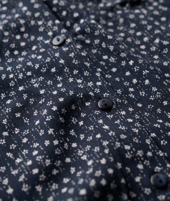 Printed Button-up Short Sleeve Midi Tea Dress