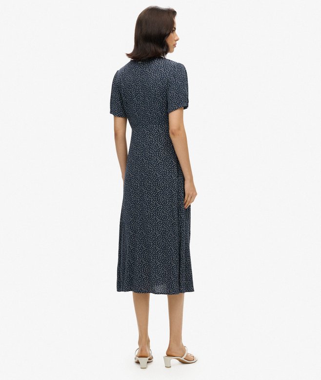 Printed Button-up Short Sleeve Midi Tea Dress