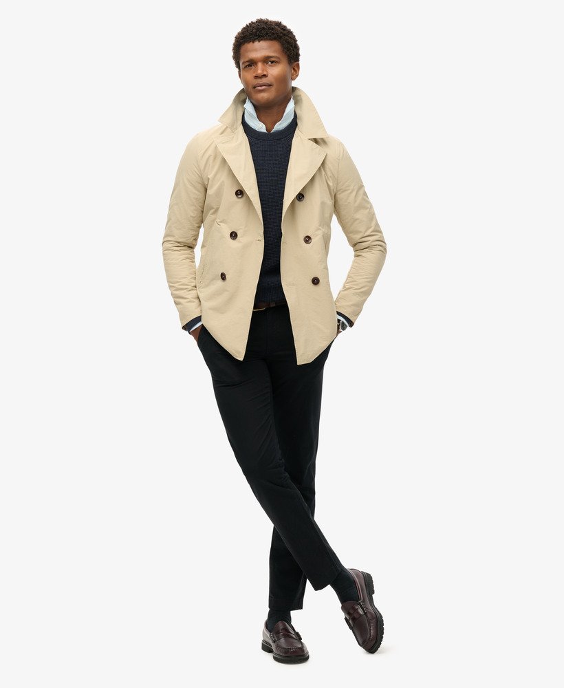 mens The Merchant Store - Twill Pea Coat in Stone Wash Taupe Brown