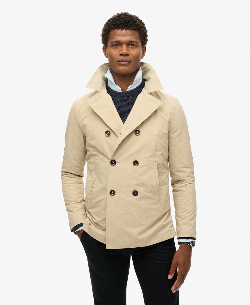 mens The Merchant Store - Twill Pea Coat in Stone Wash Taupe Brown