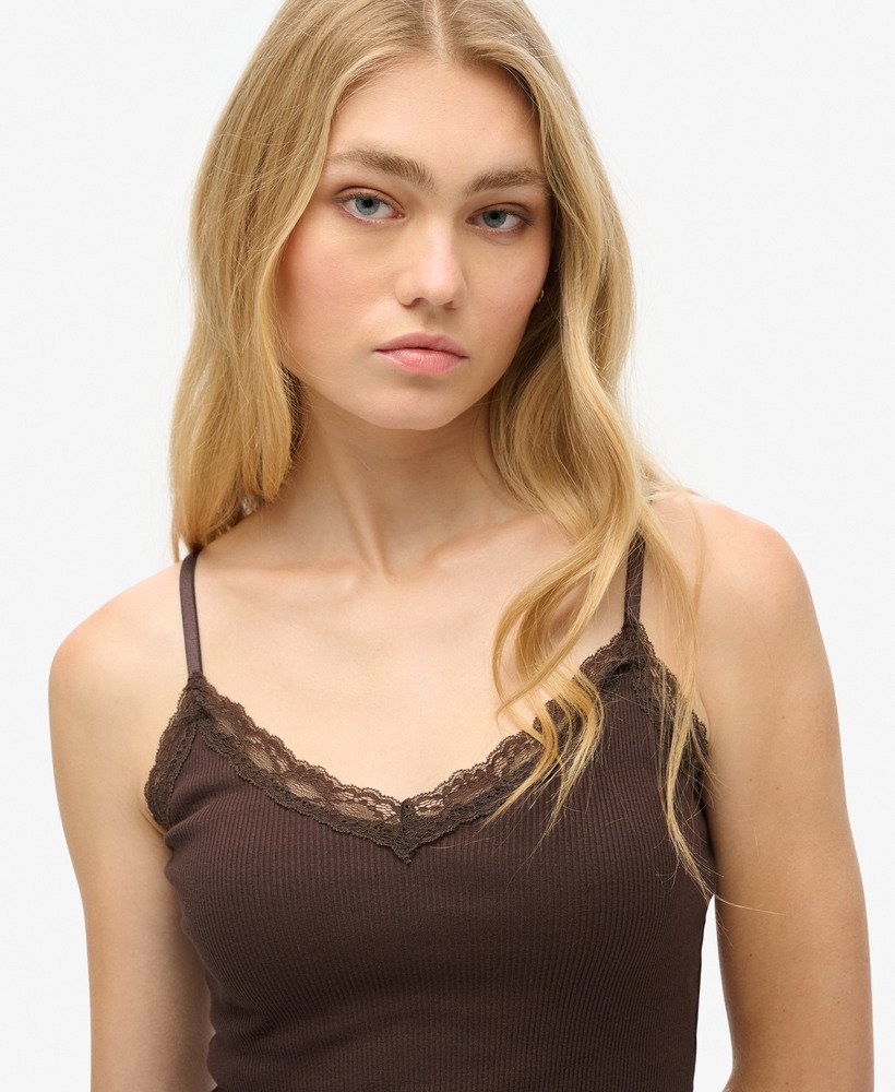 トップス theredthread lace trim layer cami brown THEREDTHREAD / ザレッドスレッド】lace trim layer cami