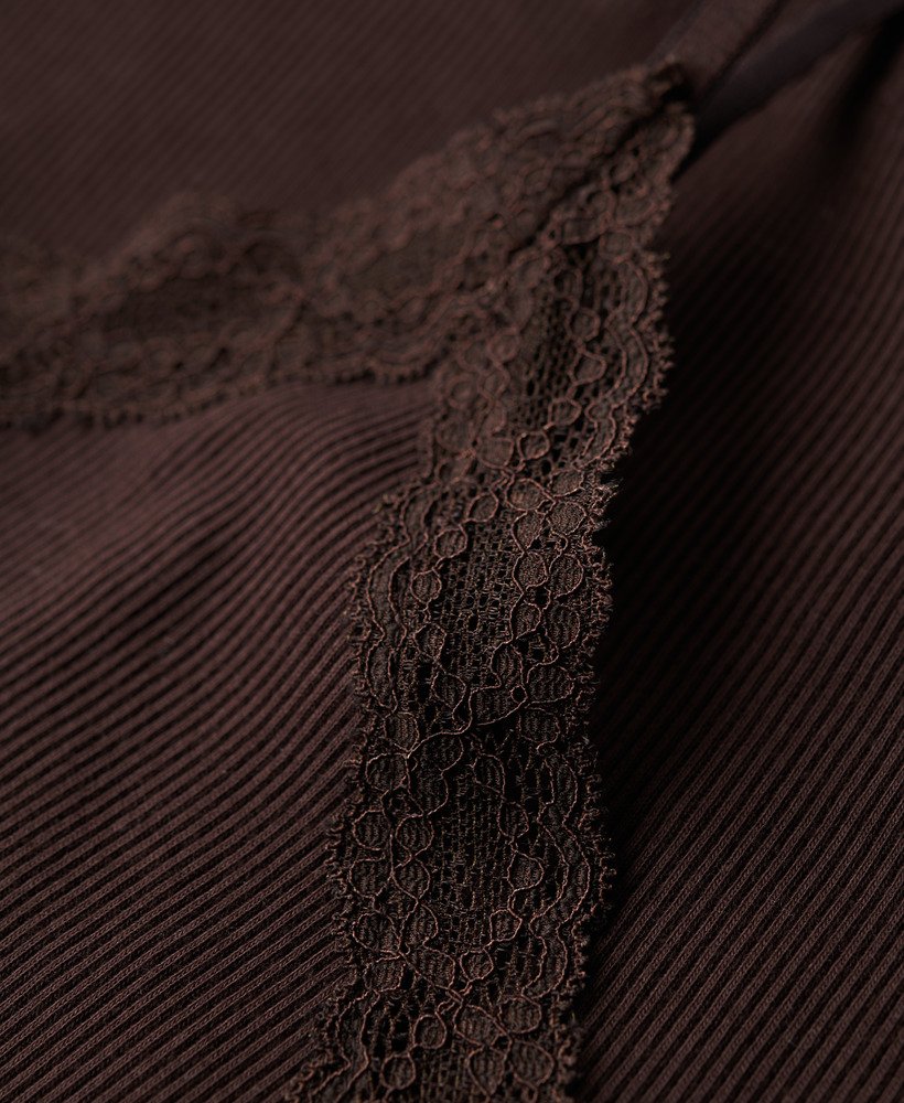 womens Athletic Essential Lace Trim Cami Top in DARK BROWN