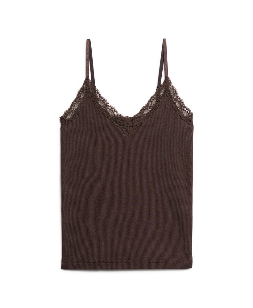 トップス theredthread lace trim layer cami brown THEREDTHREAD / ザレッドスレッド】lace trim layer cami