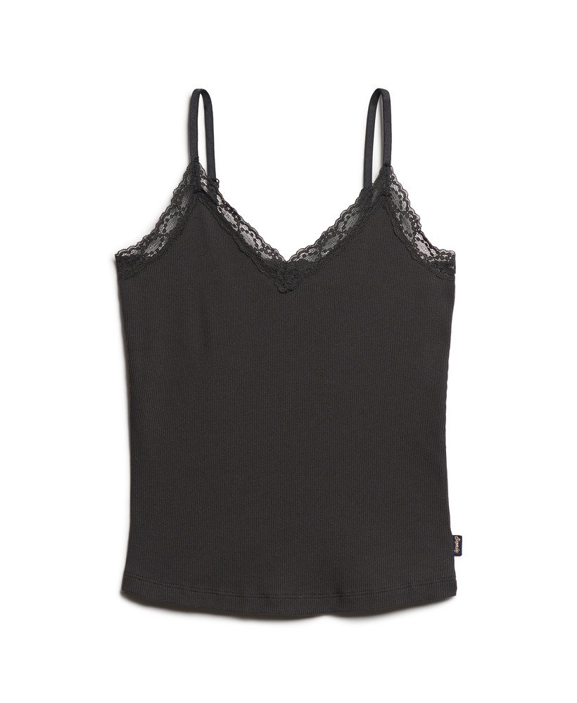 womens Athletic Essential Lace Trim Cami Top in BISON BLACK