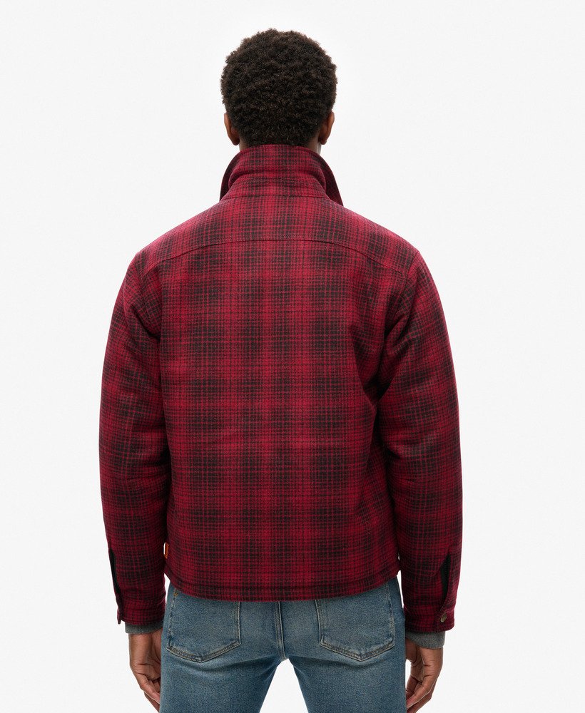 mens Surplus Wool Check Zip Through Overshirt in Haze Scarlett