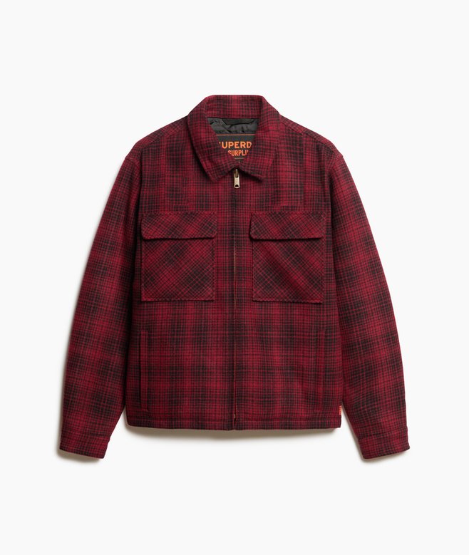 Surplus Wool Check Zip Through Overshirt