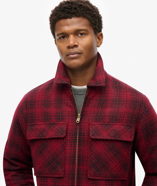 Surplus Wool Check Zip Through Overshirt