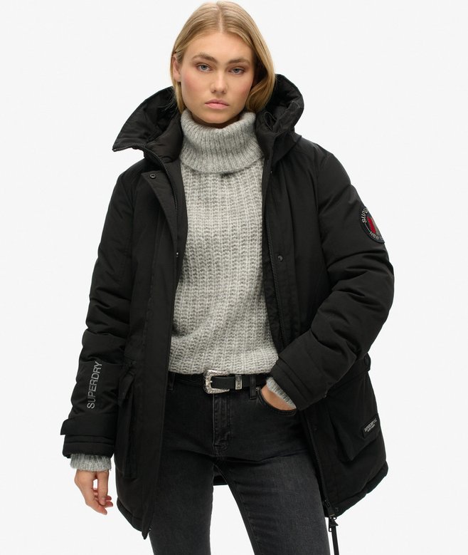Superdry City Padded Hooded Wind Parka – Veste Femme Matelassée à Capuche – Style Urbain & Chaud Sunset Red / Black