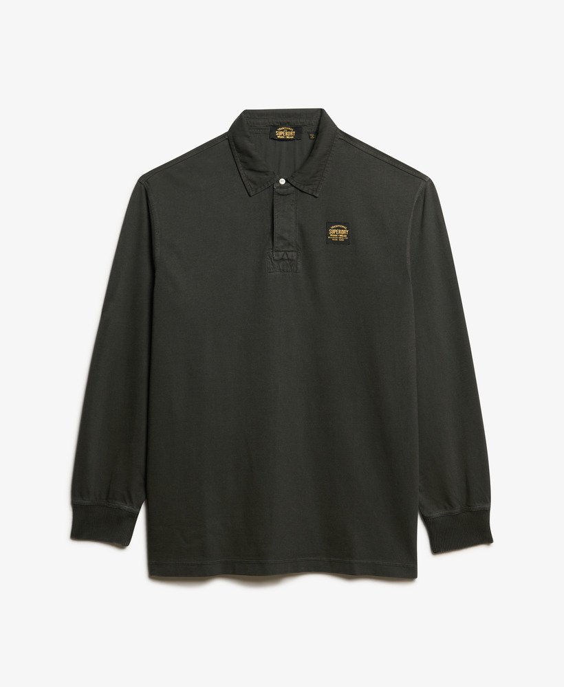 mens Long Sleeved Contrast Stitch Rugby Shirt in Washed Black