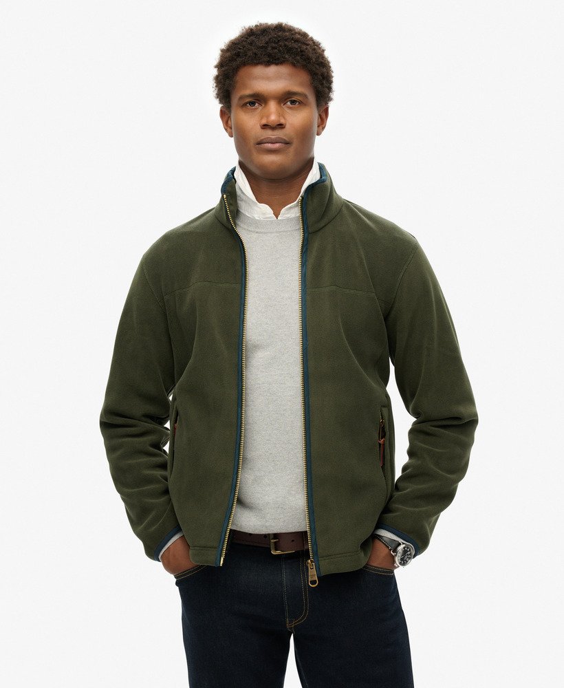Superdry Fleecejack met opstaande kraag en ritszakken in beige online kopen | P&C